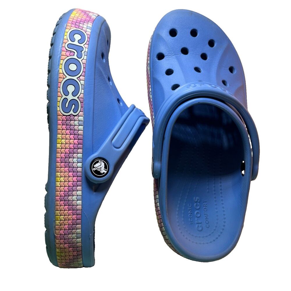 Crocs Bayaband Chevron Band Clog Woman’s Sz 9 Mens 7 Powder Blue Slip On Unisex